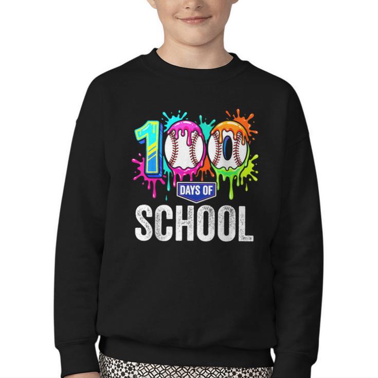 100 Days Of School Dripping Baseball Boys Kids Teacher Youth Crewneck Sweatshirt