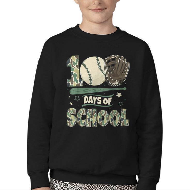 100 Days Of School Teacher Camo Baseball Boys Toddler Kids Youth Crewneck Sweatshirt
