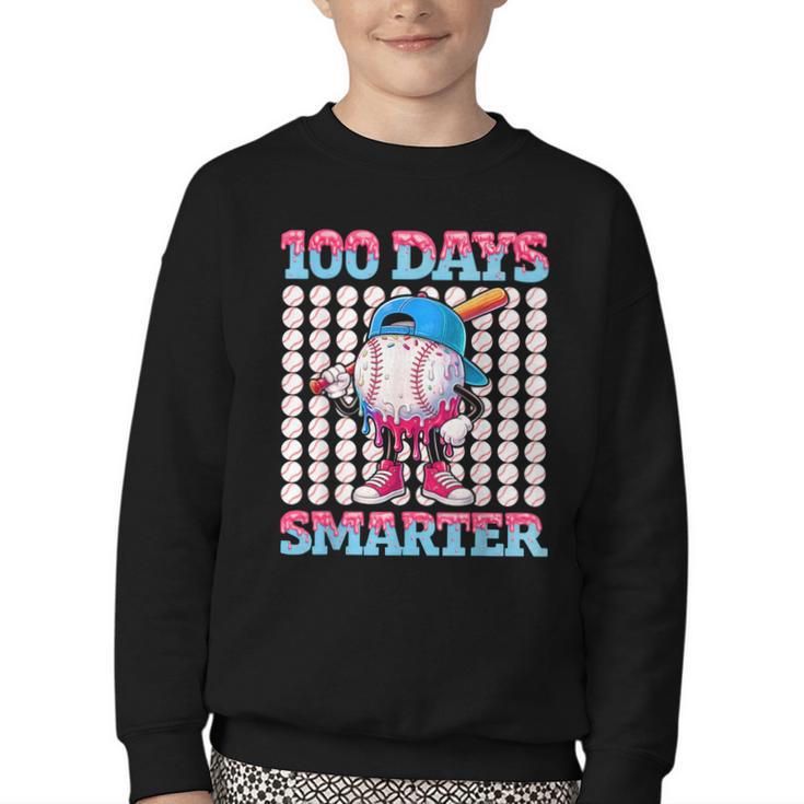 100 Days Smarter Baseball Drip Boys 100 Days Of School Kids Youth Crewneck Sweatshirt