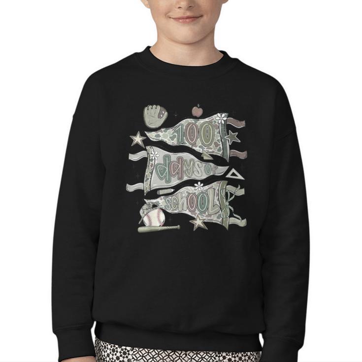 100 Days Smarter Baseball Sport School Celebration Youth Crewneck Sweatshirt