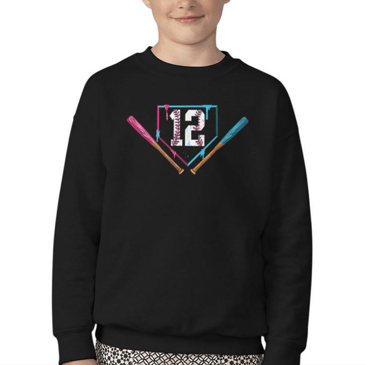 12th Birthday Baseball Ice Cream Drip 12 Years Old Boy Kids Youth Crewneck Sweatshirt