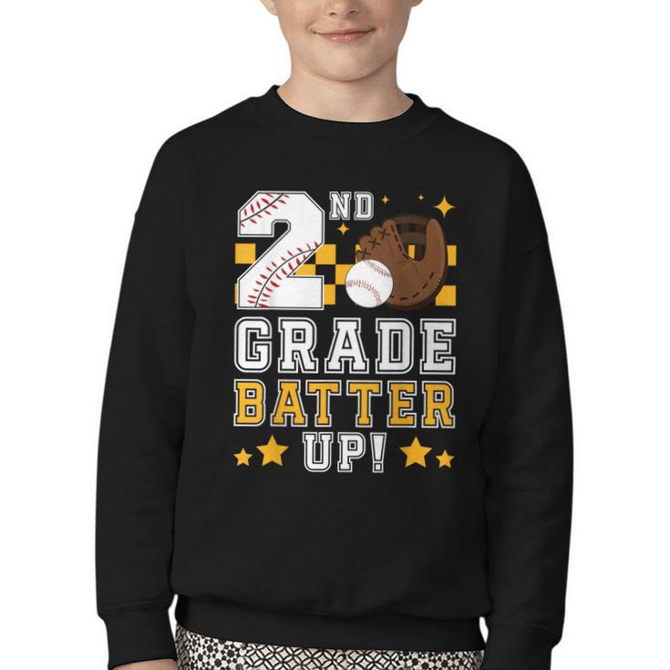 2nd Grade Batter Up Baseball First Day Back To School Youth Crewneck Sweatshirt