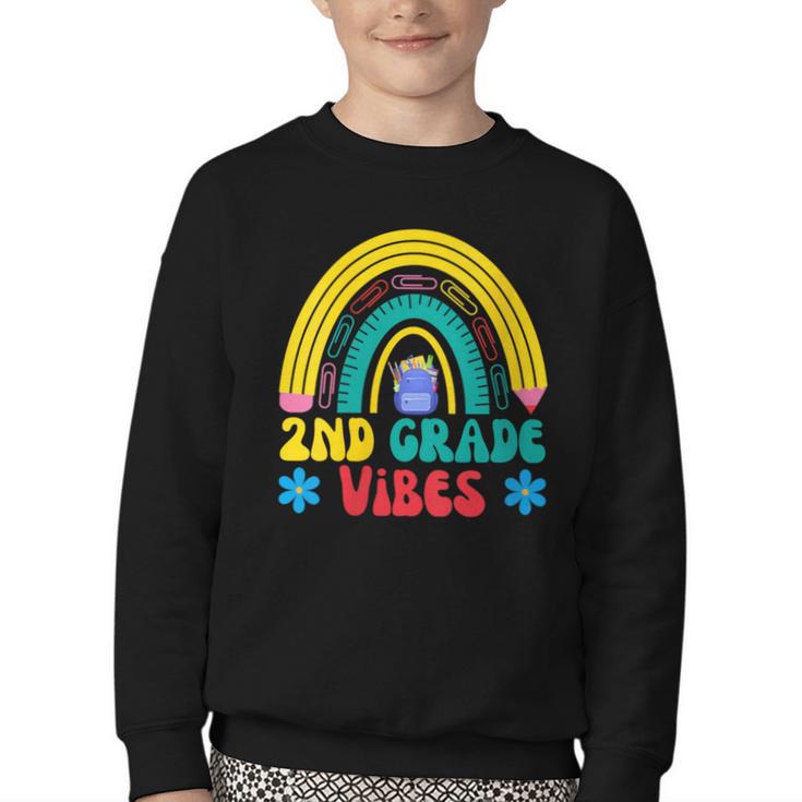 2nd Grade Vibes Back To School Rainbow Second Grade Youth Crewneck Sweatshirt