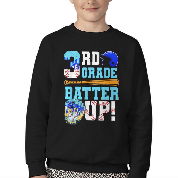 3rd Grade Back To School Baseball Drip Ice Cream Batter Up Youth Crewneck Sweatshirt