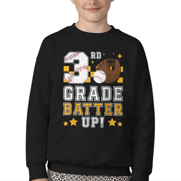3rd Grade Batter Up Baseball First Day Back To School Youth Crewneck Sweatshirt