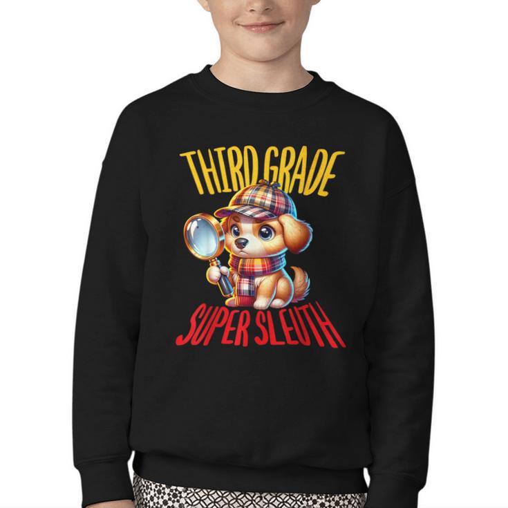 3rd Grade Super Sleuth Dog Detective Back To School Kids Youth Crewneck Sweatshirt
