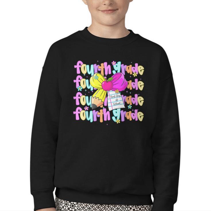 4th Grade For Girls Back To School First Day Fourth Grade Youth Crewneck Sweatshirt