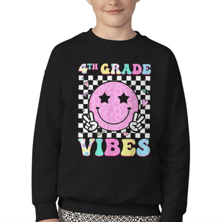 4th Grade Vibes Groovy Back To School Fourth Grade Girls Kid Youth Crewneck Sweatshirt
