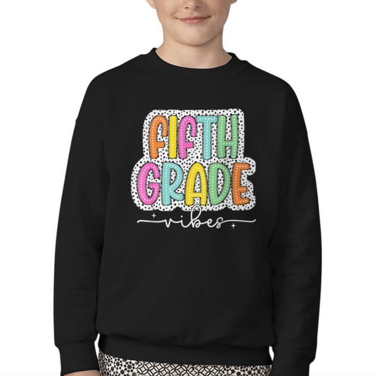 5th Fifth Grade Vibes Back To School Dalmatian Dots Youth Crewneck Sweatshirt
