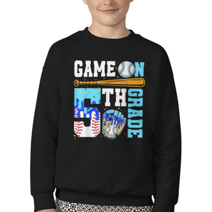 5th Grade Back To School Baseball Drip Ice Cream Game On Youth Crewneck Sweatshirt
