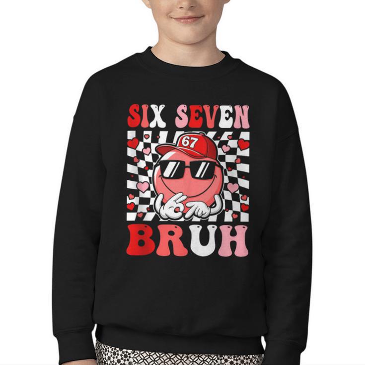 6 7 Bruh Six Seven Valentine Heart Baseball Youth Crewneck Sweatshirt