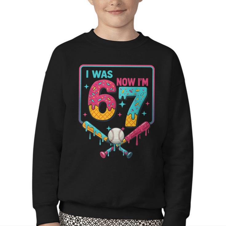 I Was 6 Now Im 7 Ice Cream Drip Baseball For Men Women Kids Youth Crewneck Sweatshirt