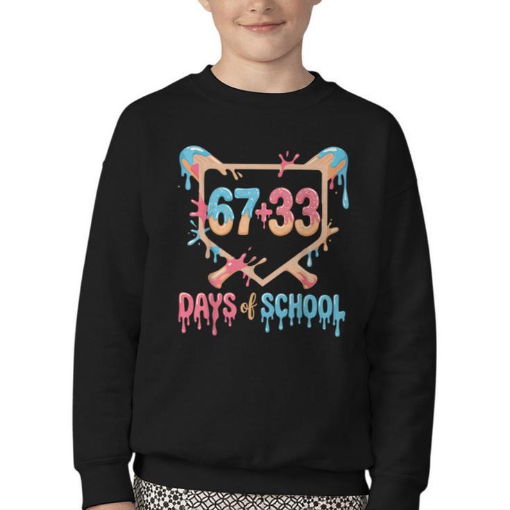 67 33 Days Of School Baseball Drip 100 Days Of School Youth Crewneck Sweatshirt