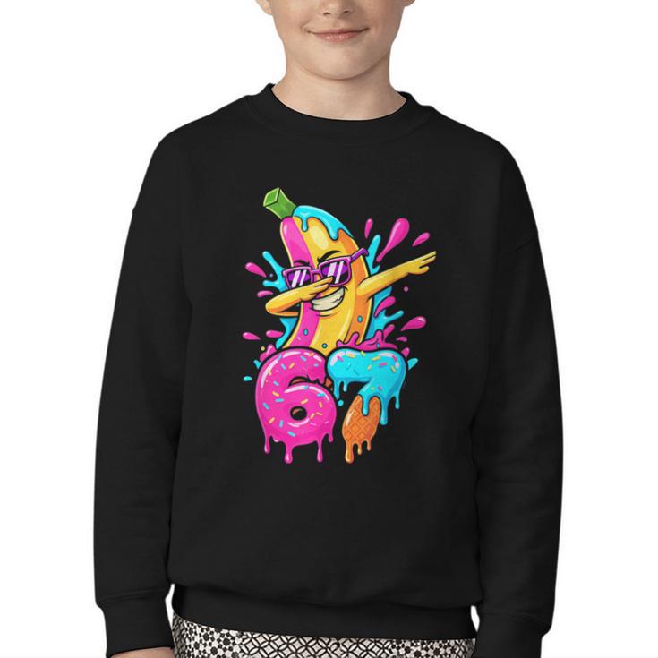 67 Baseball Dabbing Banana 6 7 Dripping Ice Cream Meme Youth Crewneck Sweatshirt