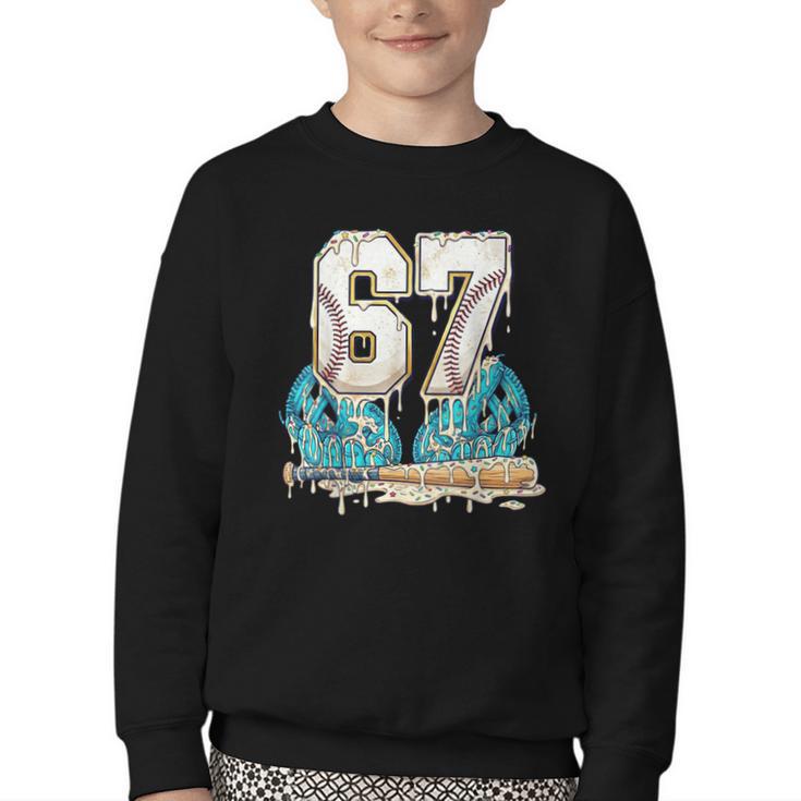 67 Baseball Drip Boys Youth Kids 6-7 Ice Cream Dripping 6 7 Youth Crewneck Sweatshirt