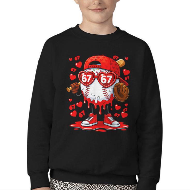 67 Baseball Drip Valentine's Day Youth Crewneck Sweatshirt