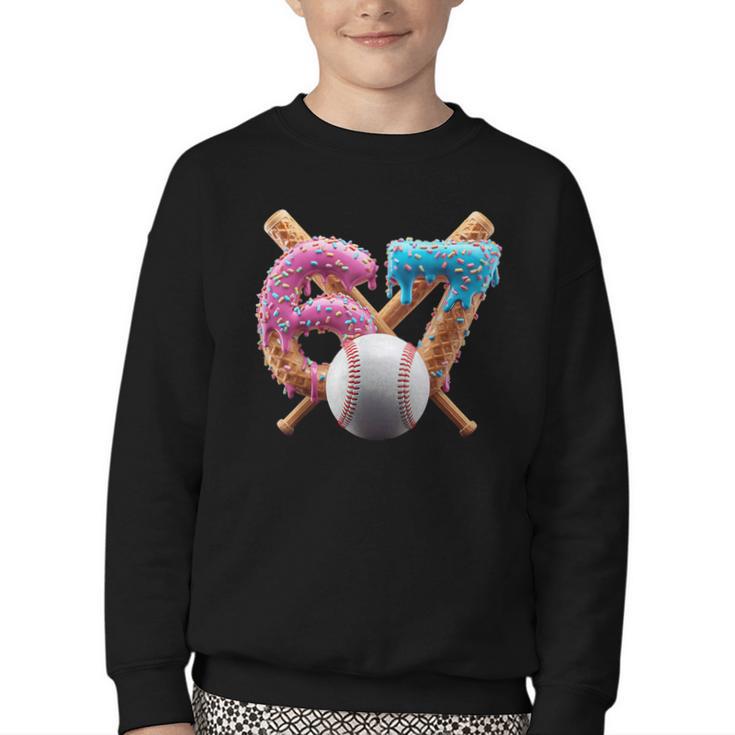 67 Baseball Ice Cream Drip Kids Youth Youth Crewneck Sweatshirt