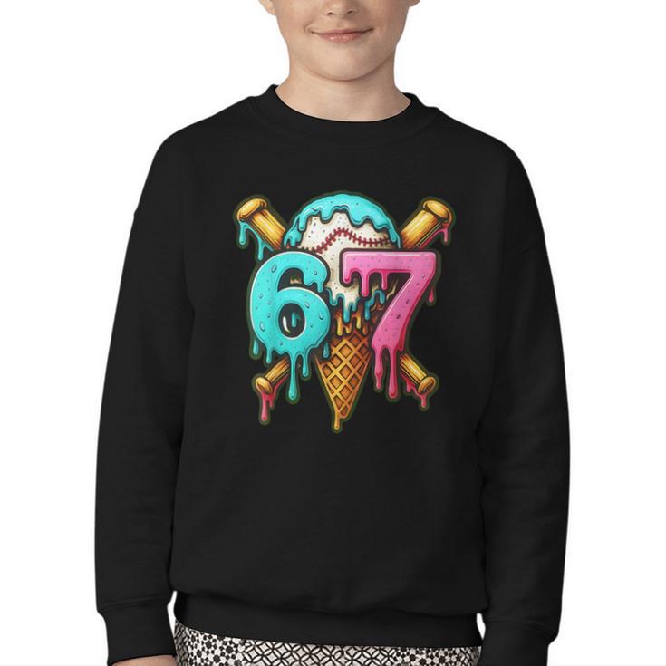 67 Baseball Ice Cream Drip Kids Youth Crewneck Sweatshirt