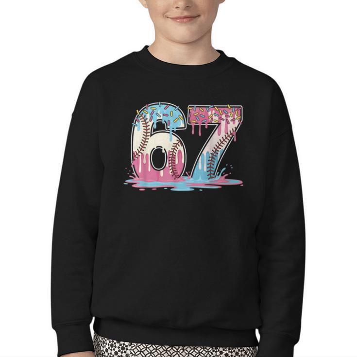 67 Baseball Ice Cream Drip Meme Six Seven Gen Alpha Youth Crewneck Sweatshirt