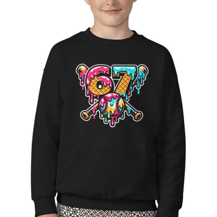 67 Baseball Ice Cream Drip Number Youth Crewneck Sweatshirt