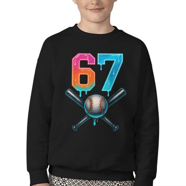 67 Baseball Meme Cool Drip Number 67 Player Or 67th Birthday Youth Crewneck Sweatshirt