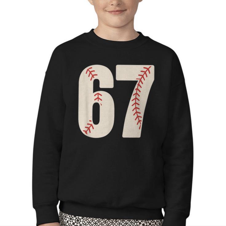 67 Baseball Six Seven 6 7 Meme 67 Youth Crewneck Sweatshirt