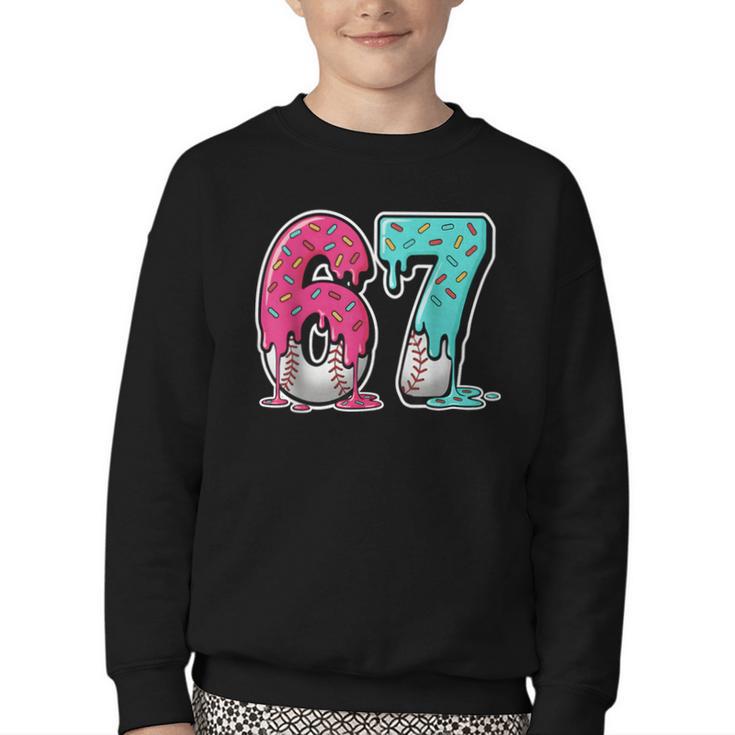67 Ice Cream Drip Baseball Gen Alpha Slang Six Seven Meme Youth Crewneck Sweatshirt