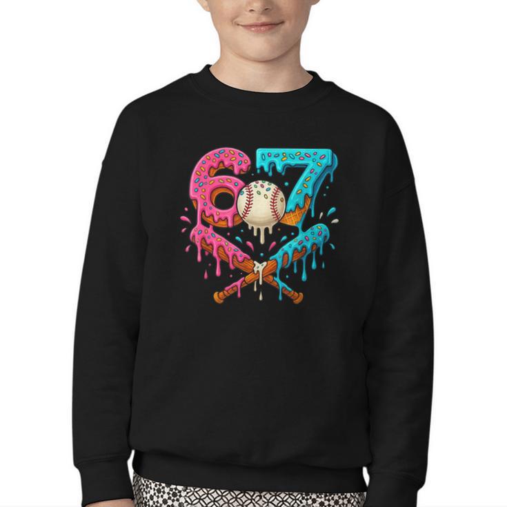 67 Ice Cream Drip Baseball Meme – Six Seven Gen Alpha Youth Crewneck Sweatshirt