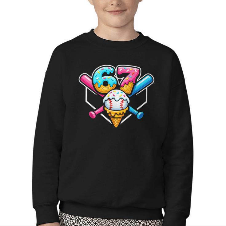 67 Ice Cream Drip Baseball Meme Six Seven Gen Alpha Slang Youth Crewneck Sweatshirt