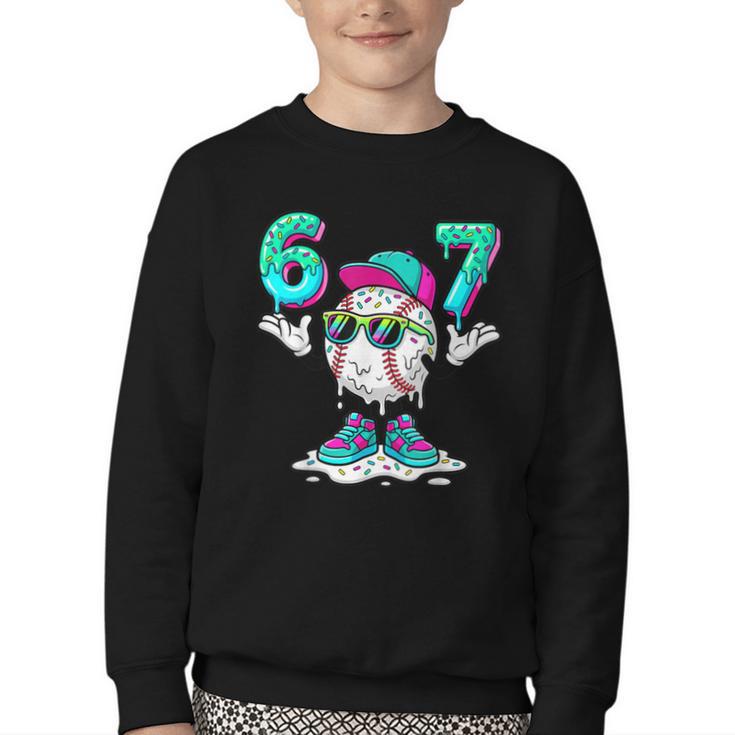 67 Meme Six Seven 6 7 Meme Baseball Drip Youth Crewneck Sweatshirt