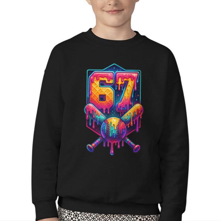 67 Meme Trendy Baseball Number 67 Player Six Seven Youth Crewneck Sweatshirt