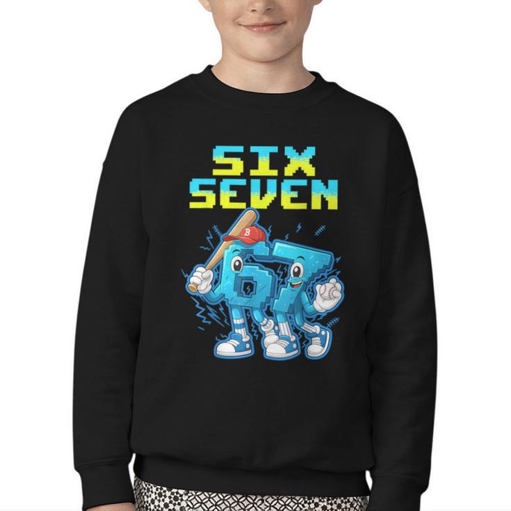 67 Six Seven 6-7 Italian Brainrot Kids Baseball Meme Youth Crewneck Sweatshirt