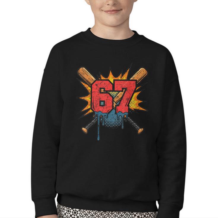 67 Sports Meme – Baseball Bats Number 6 7 Youth Crewneck Sweatshirt