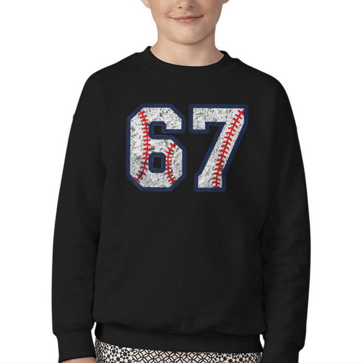 67 Sports Meme – Baseball Number 6 7 Youth Crewneck Sweatshirt