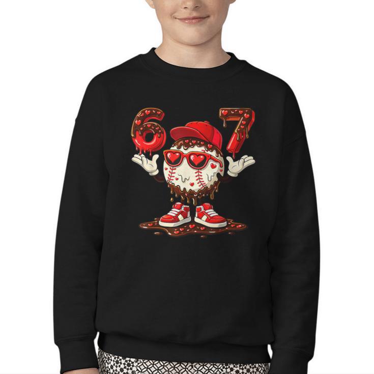 67 Valentine Day Baseball Chocolate Ice Cream Drip Youth Crewneck Sweatshirt
