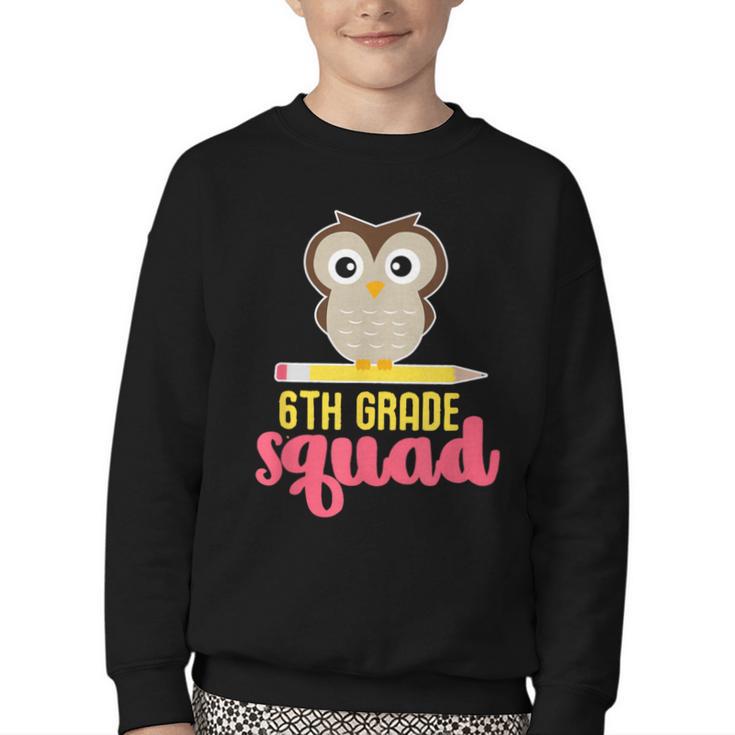 6th Grade Squad Back To School Owl & Pencil Youth Crewneck Sweatshirt