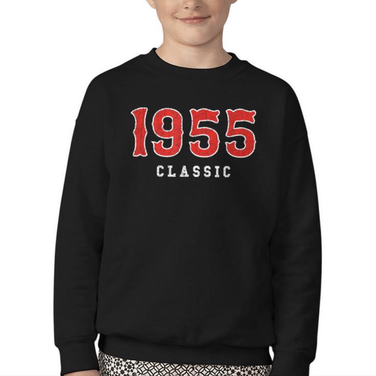 70 Year Old 1955 Classic Baseball Fan 70th Birthday Youth Crewneck Sweatshirt