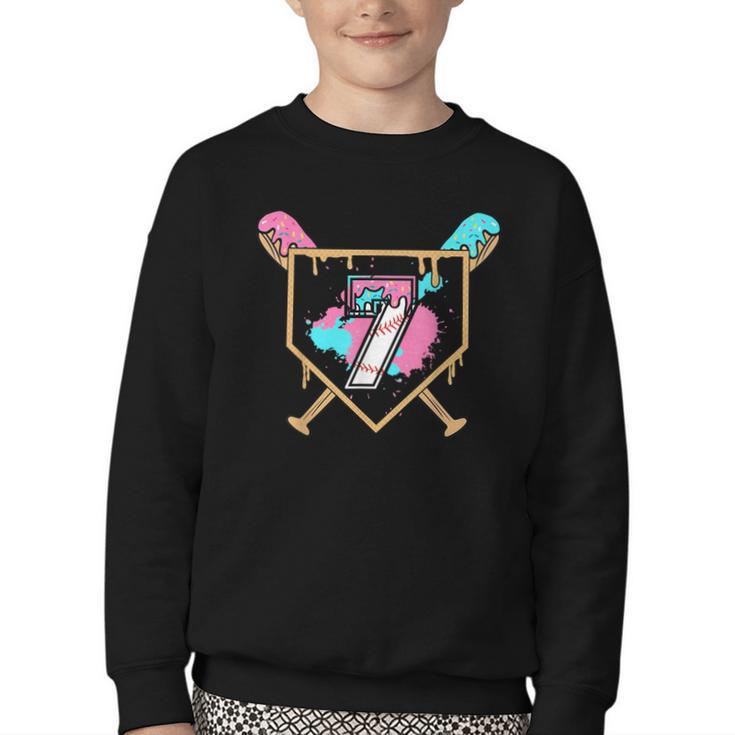 7th Birthday Baseball Bat Ice-Cream Drip 7yrs Old Boys Girls Youth Crewneck Sweatshirt