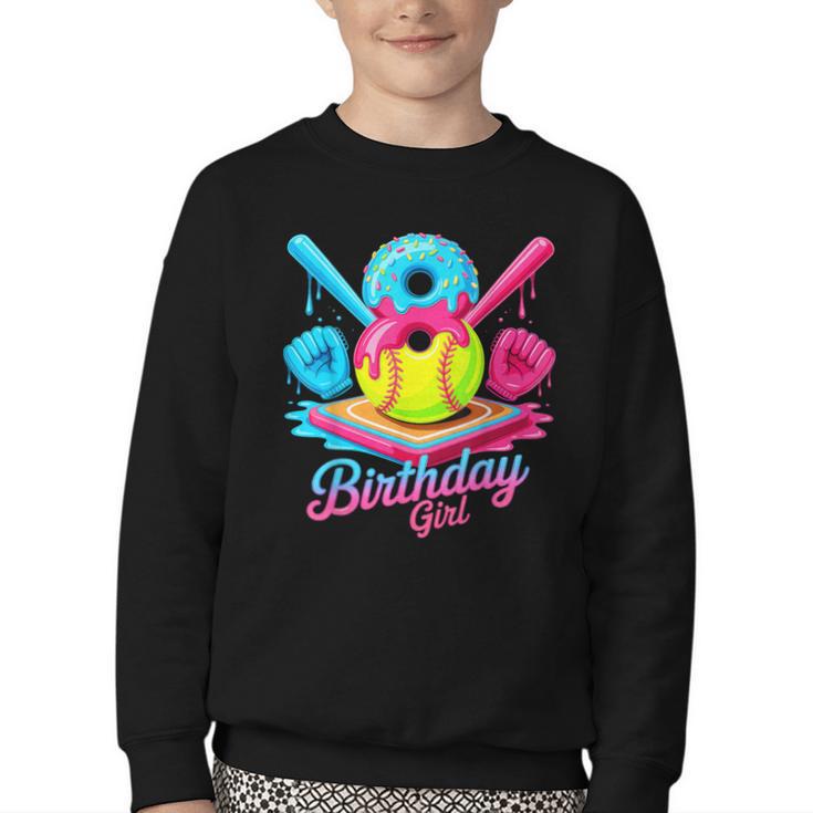 8th Birthday Baseball Ice Cream Drip 8 Years Old Girls B-Day Youth Crewneck Sweatshirt
