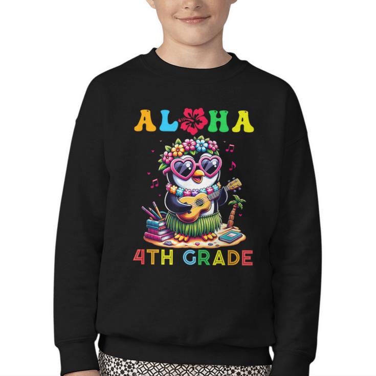 Aloha Fourth Grade Penguin Hawaii Back To School Kids Girl Youth Crewneck Sweatshirt