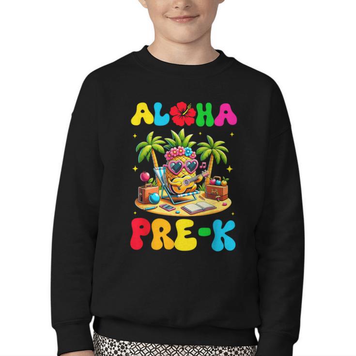Aloha Pre-K Pineapple Hawaii Back To School Kids Girls Youth Crewneck Sweatshirt