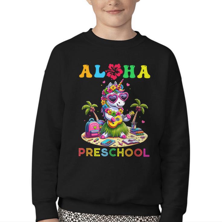 Aloha Preschool Unicorn Hawaii Back To School Kids Girl Youth Crewneck Sweatshirt