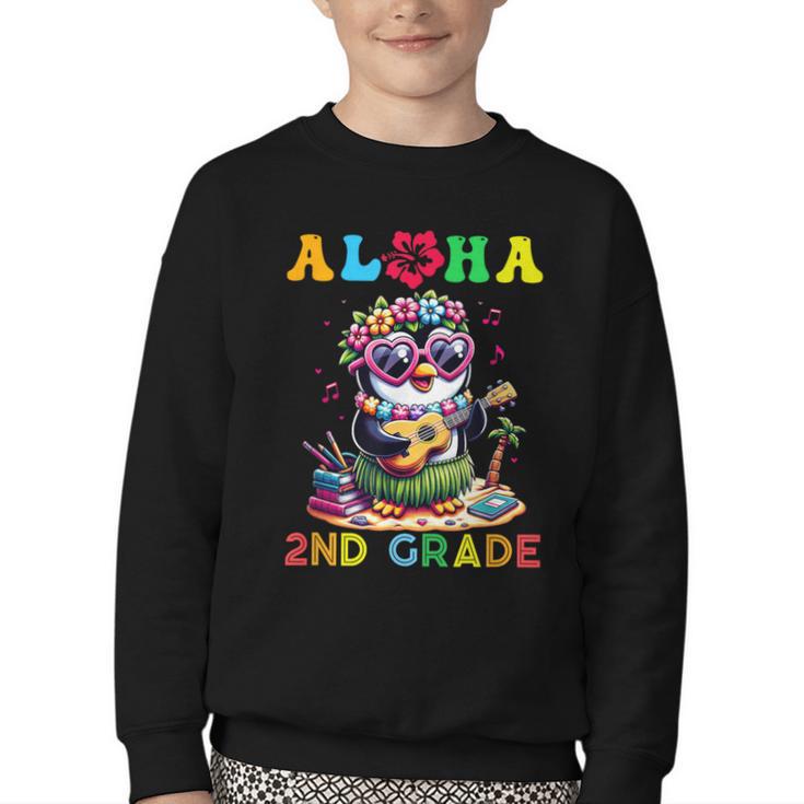 Aloha Second Grade Penguin Hawaii Back To School Kids Girl Youth Crewneck Sweatshirt