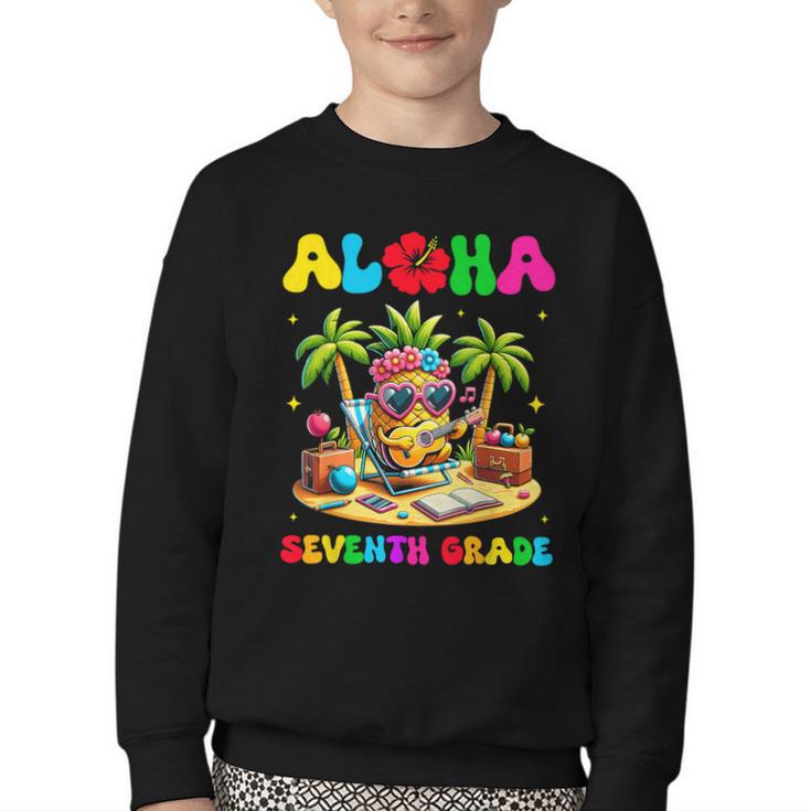 Aloha Seventh Grade Pineapple Hawaii Back To School Girls Youth Crewneck Sweatshirt