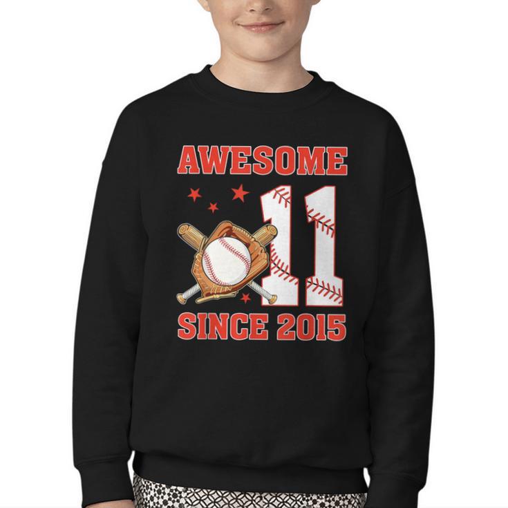 Awesome Since 2015 11 Year Old Boys Bday Baseball Theme Youth Crewneck Sweatshirt