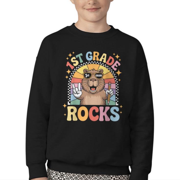 Back To School 1st Grade Capybara First Grade Rocks Youth Crewneck Sweatshirt