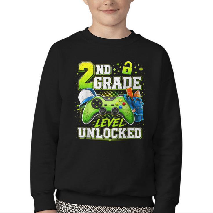 Back To School 2nd Second Grade Level Unlocked Gamer Kid Youth Crewneck Sweatshirt