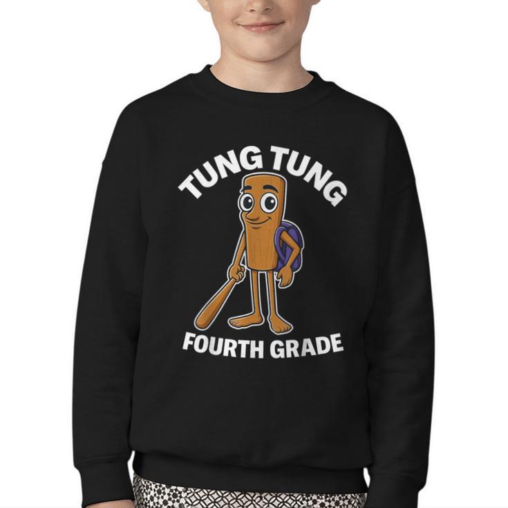 Back To School 4th Grade Italian Brainrot Tung Tung Sahur Youth Crewneck Sweatshirt