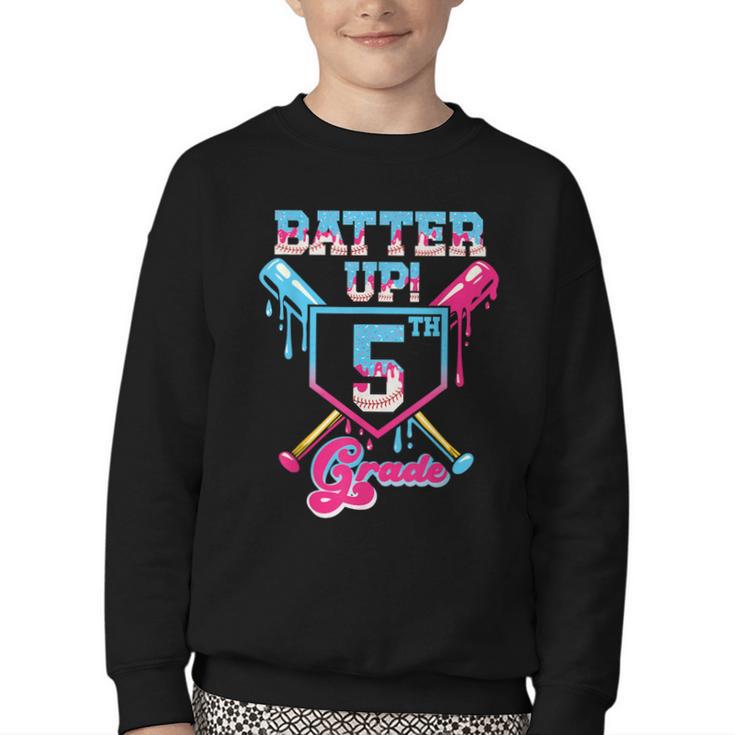 Back To School 5th Grade Batter Up Baseball First Day Boys Youth Crewneck Sweatshirt