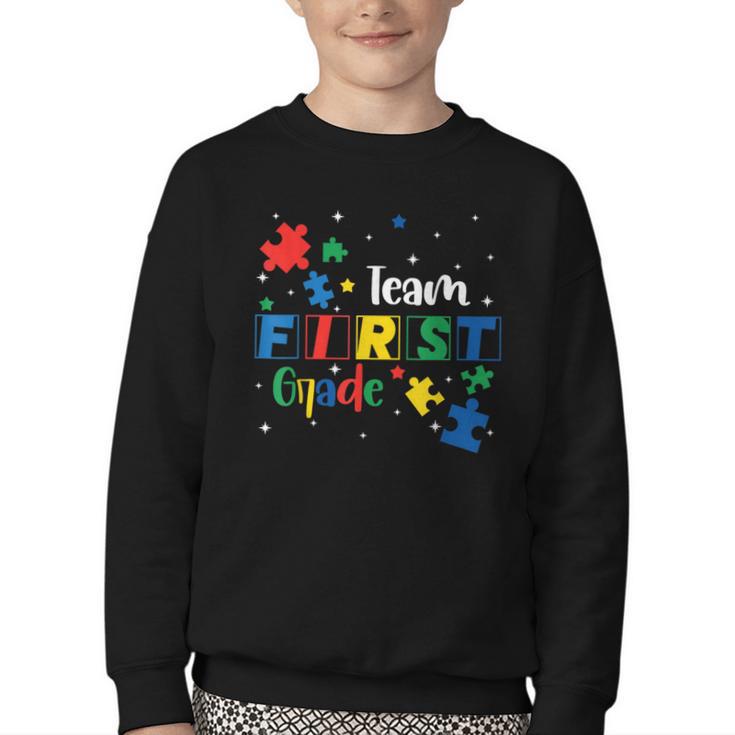 Back To School Autism Puzzle Pieces Autistic First Grade ASD Youth Crewneck Sweatshirt